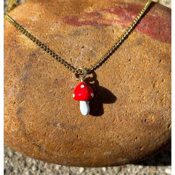 Whimsy Necklace:  Gold Plated Mini Mushroom, Blue Sneaker, Black Kitty.  Unique! - Picture 13 of 16